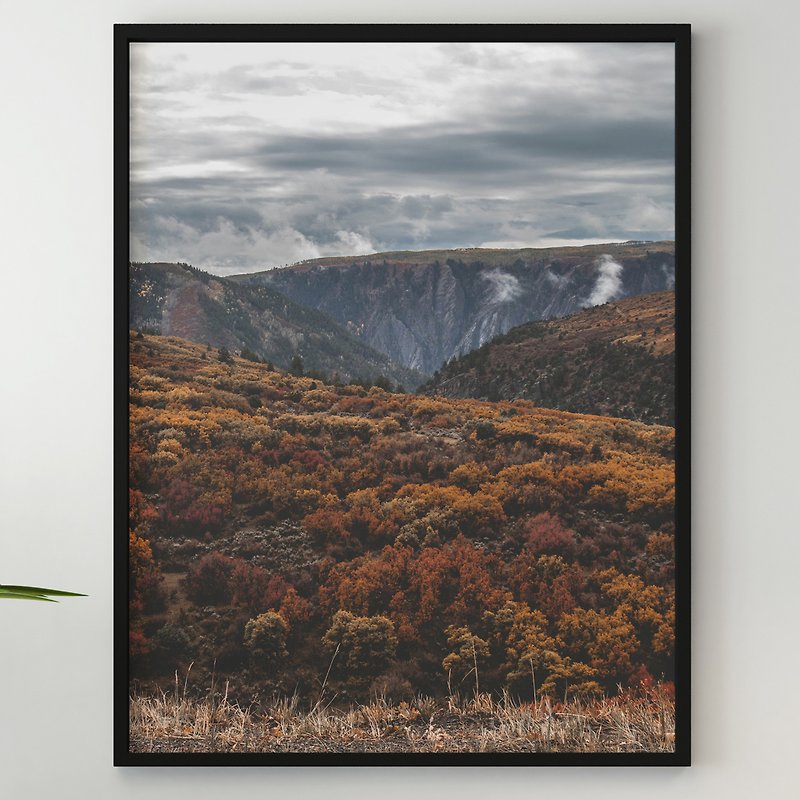 秋天的山有雾的秋天景观棕色植物灰色的天空湿土壤水 - 海报/装饰画/版画 - 纸 
