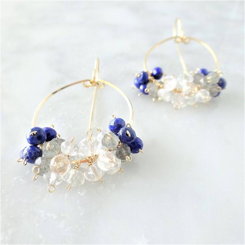 14kgf*宝石質 gradient colors pierced earring / earring - 耳环/耳夹 - 宝石 蓝色