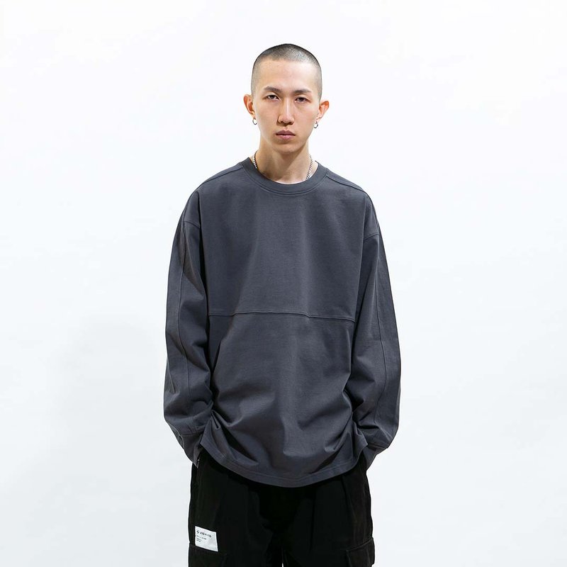 LONG SLEEVE TEE 拼接长袖T恤 - 男装上衣/T 恤 - 棉．麻 灰色