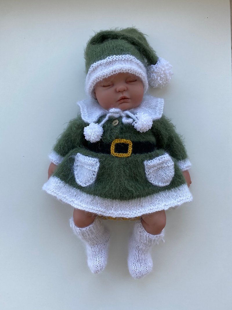 Hand knit elf outfit for baby girl: dress, panties, hat, socks. - 包屁衣/连体衣 - 其他材质 