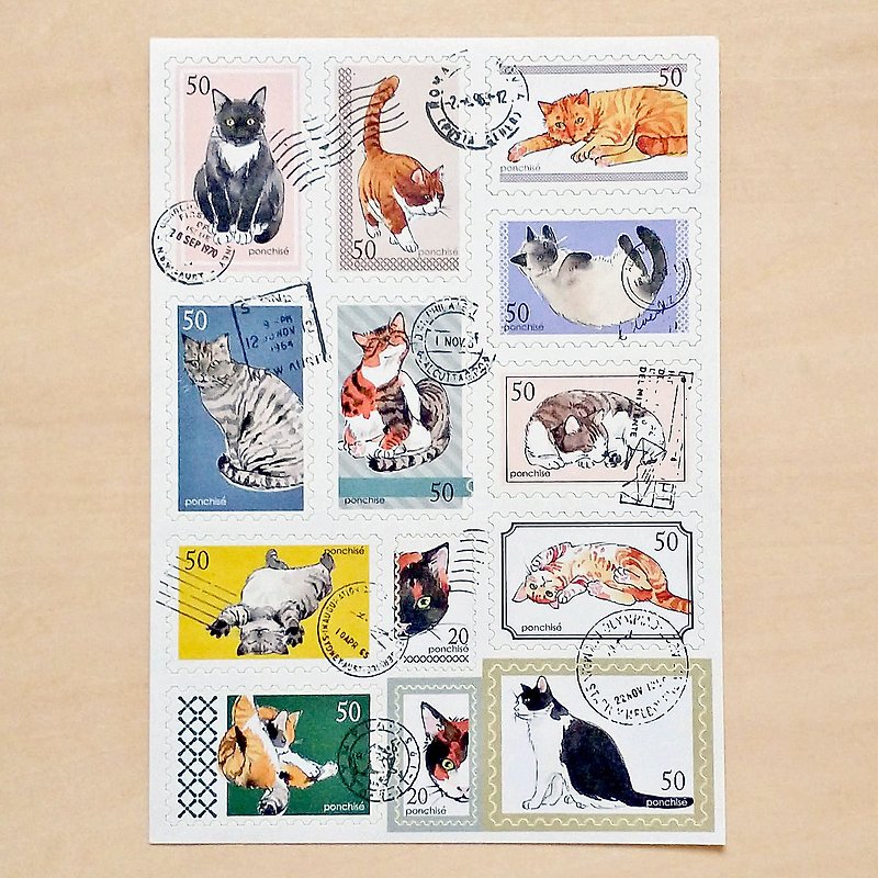 切手シール　猫 - 贴纸 - 纸 多色