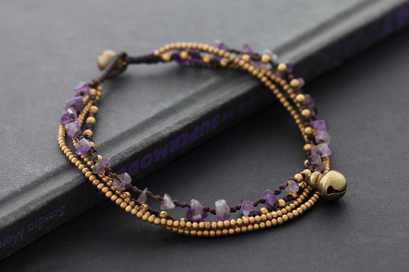 紫水晶黄铜链子脚链石头编织的脚腕手镯吉普赛人 - 脚链/脚环 - 铜/黄铜 紫色