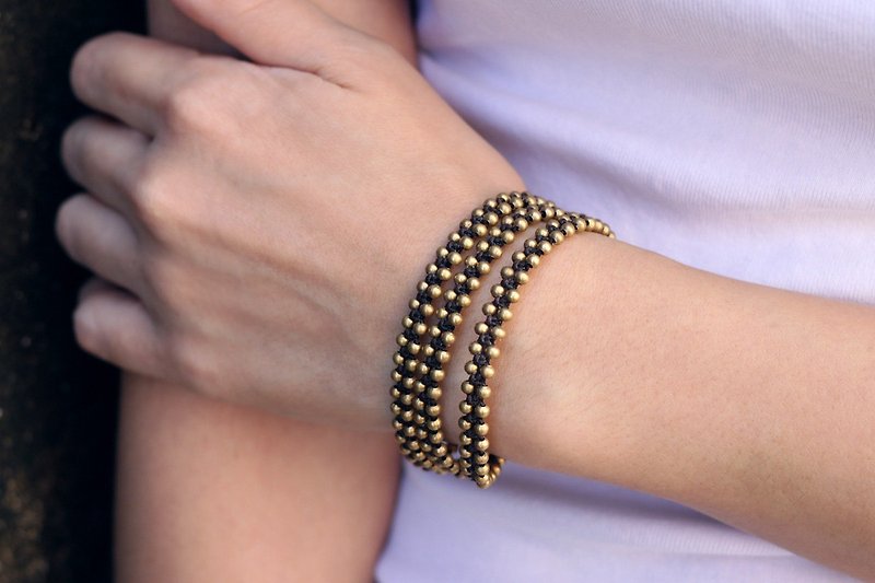黄铜串珠带手镯螺柱摇臂波西米亚 - 手链/手环 - 棉．麻 金色