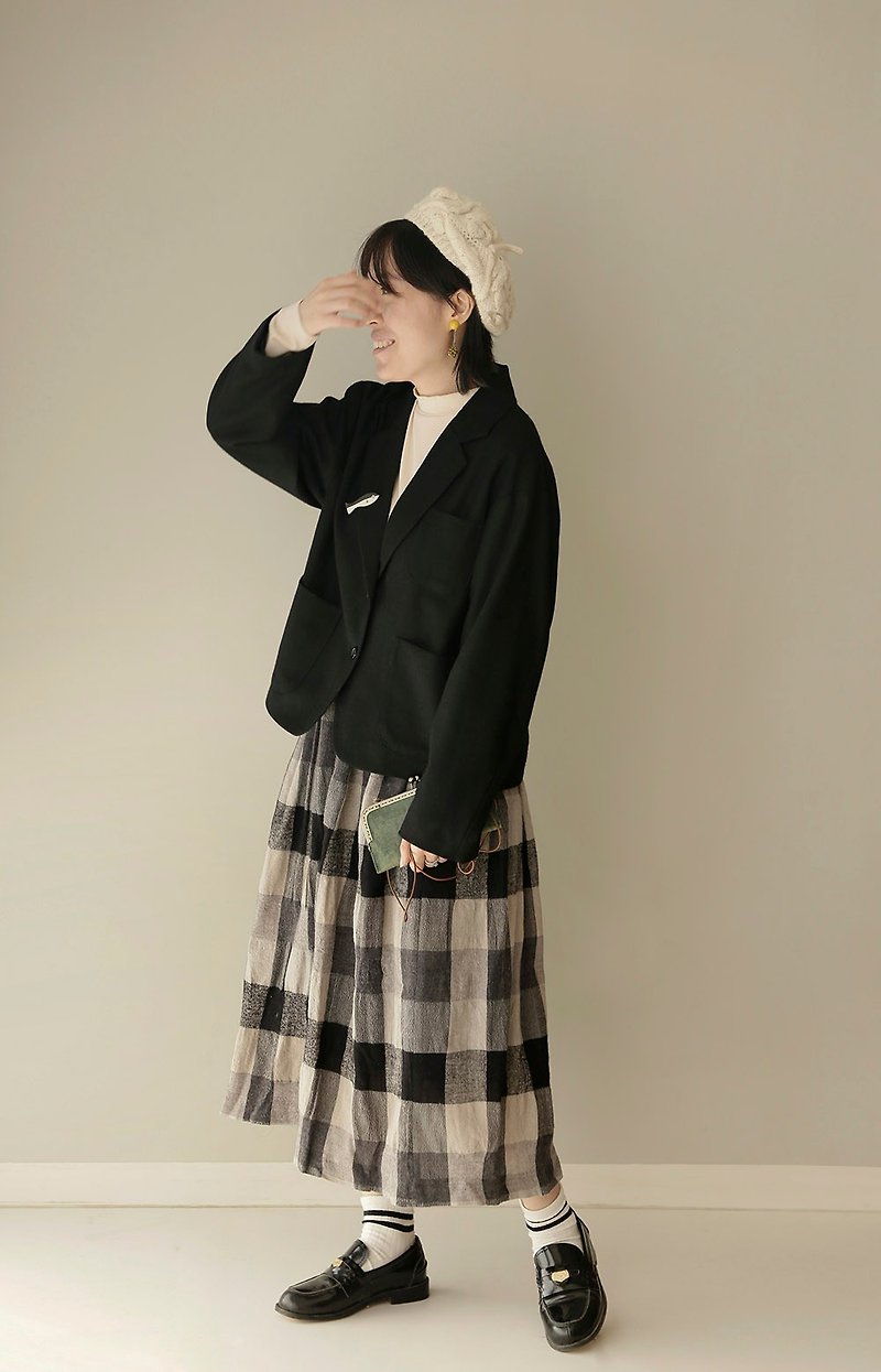 日本制黑色羊毛呢 微落肩休闲西服 - 女装西装外套/风衣 - 羊毛 黑色