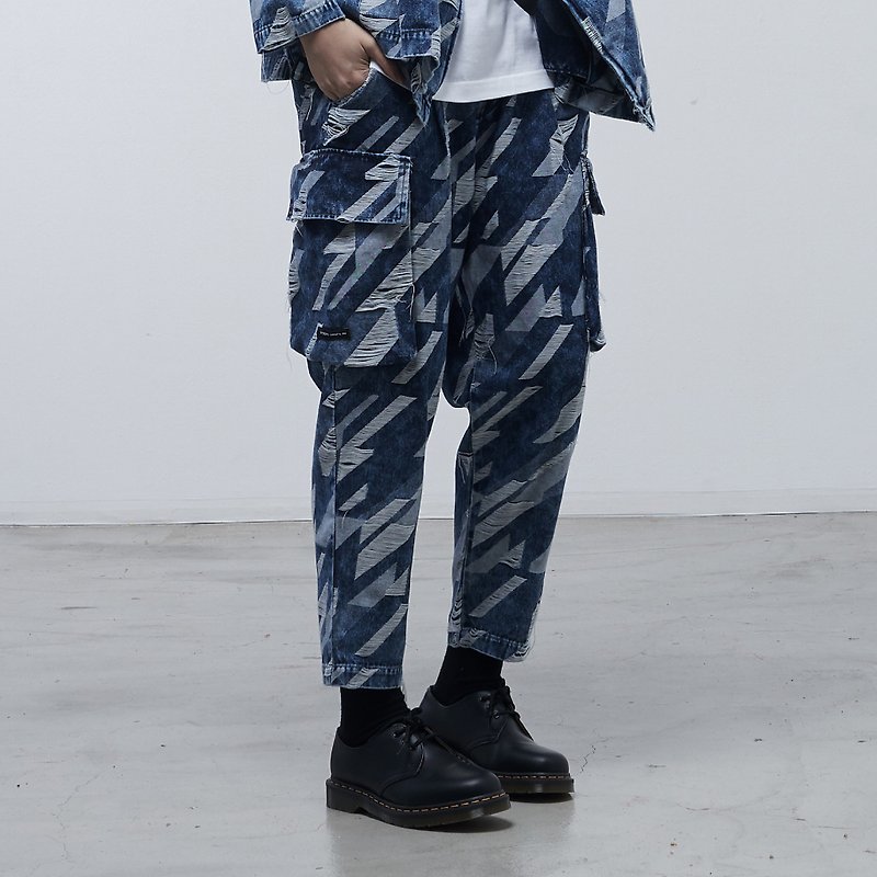 DYCTEAM - Twill Pattern Pants - 男士长裤 - 棉．麻 蓝色