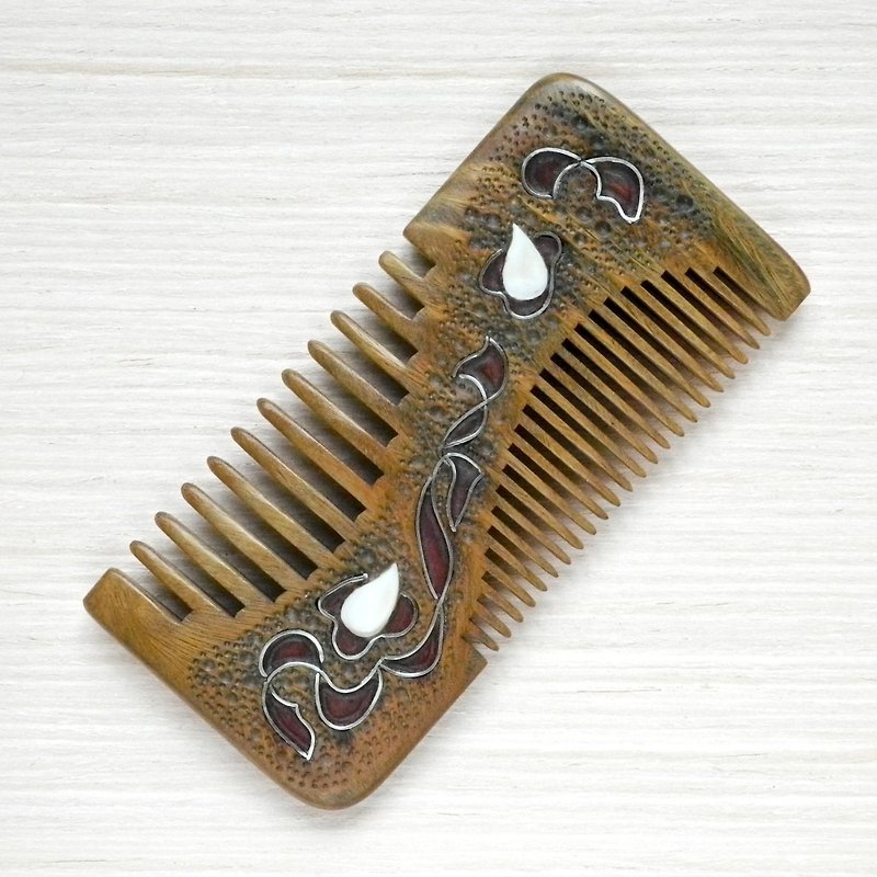 Sandalwood hair comb with mother of pearl inlay - 发饰 - 木头 多色