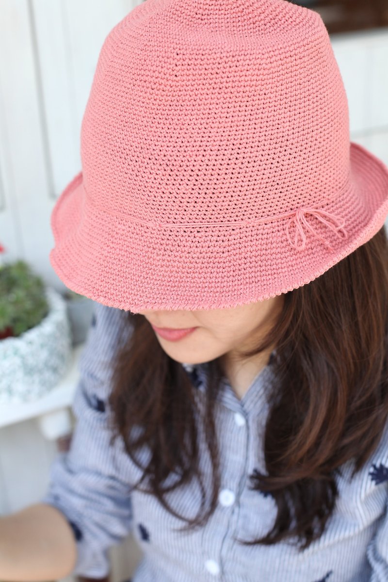 【好日手作】樱花粉编织帽 / 遮阳帽 / 夏天必备 / 礼物 - 帽子 - 棉．麻 多色