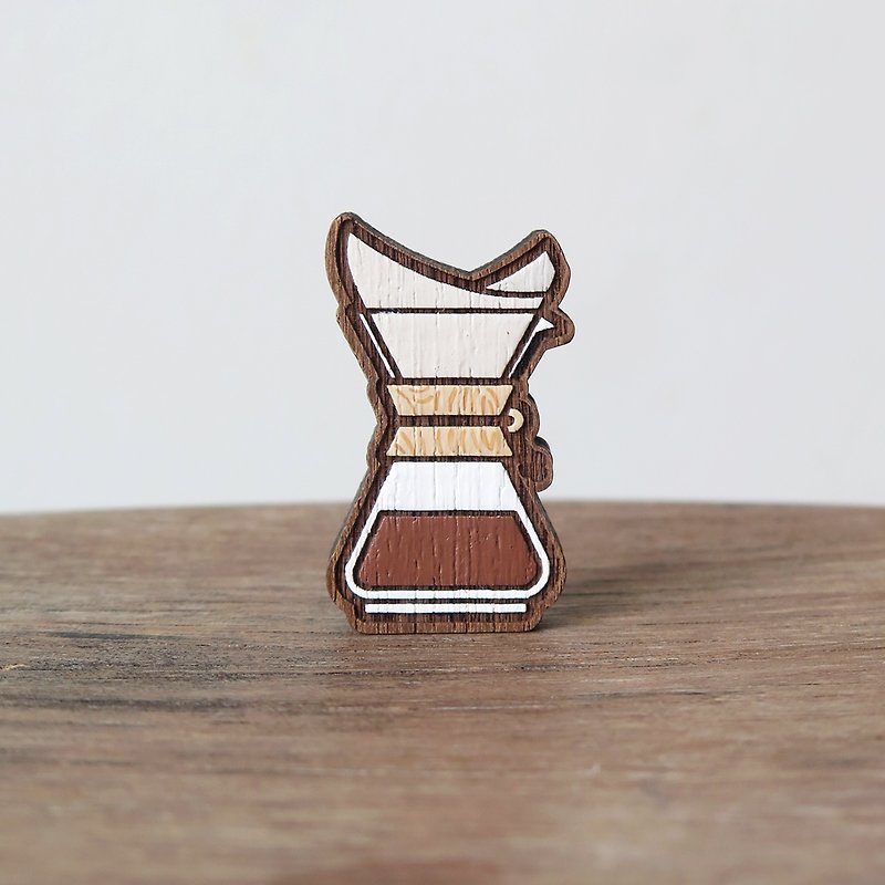 Wooden brooch chemex - 胸针 - 木头 咖啡色