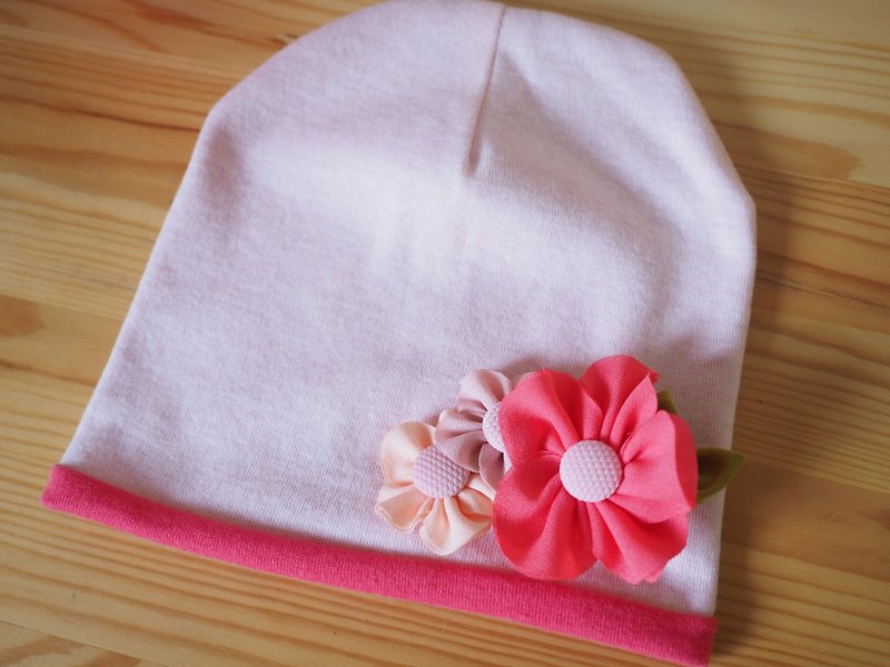 手作粉红全棉帽子拼花花发夹套装 - 围嘴/口水巾 - 其他材质 粉红色
