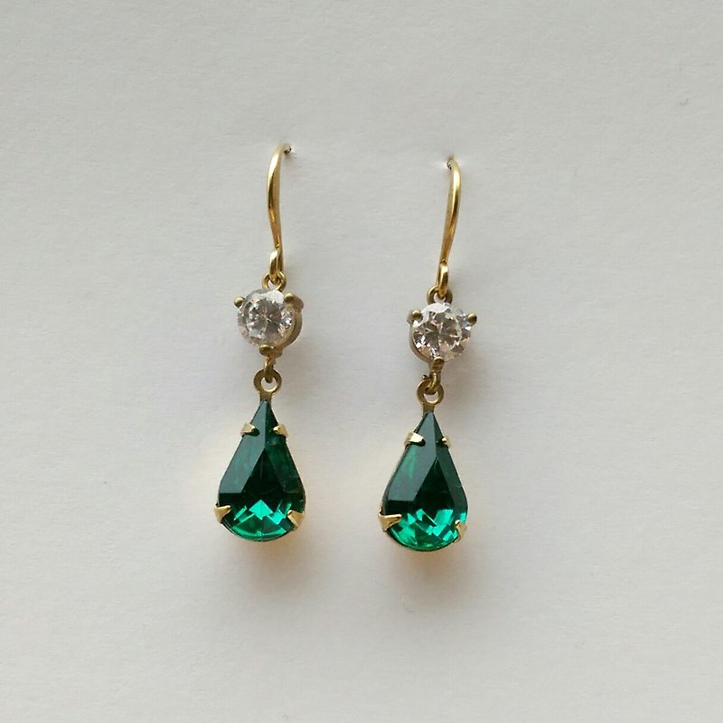 深绿水滴玻璃锆石耳环 - 耳环/耳夹 - 宝石 