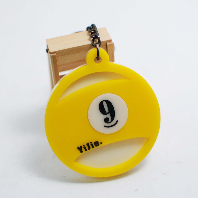 9号球钥匙圈订制/撞球/刻名字[校名]+背号/纪念日/毕业礼物 - 钥匙链/钥匙包 - 压克力 黄色