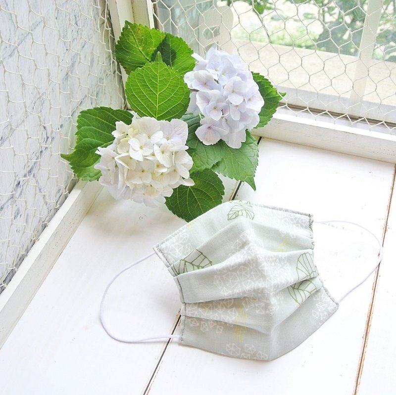 Natural cotton handmade mask 紫陽花 Lightgreen | Sensitive skin friendly - 口罩 - 棉．麻 绿色