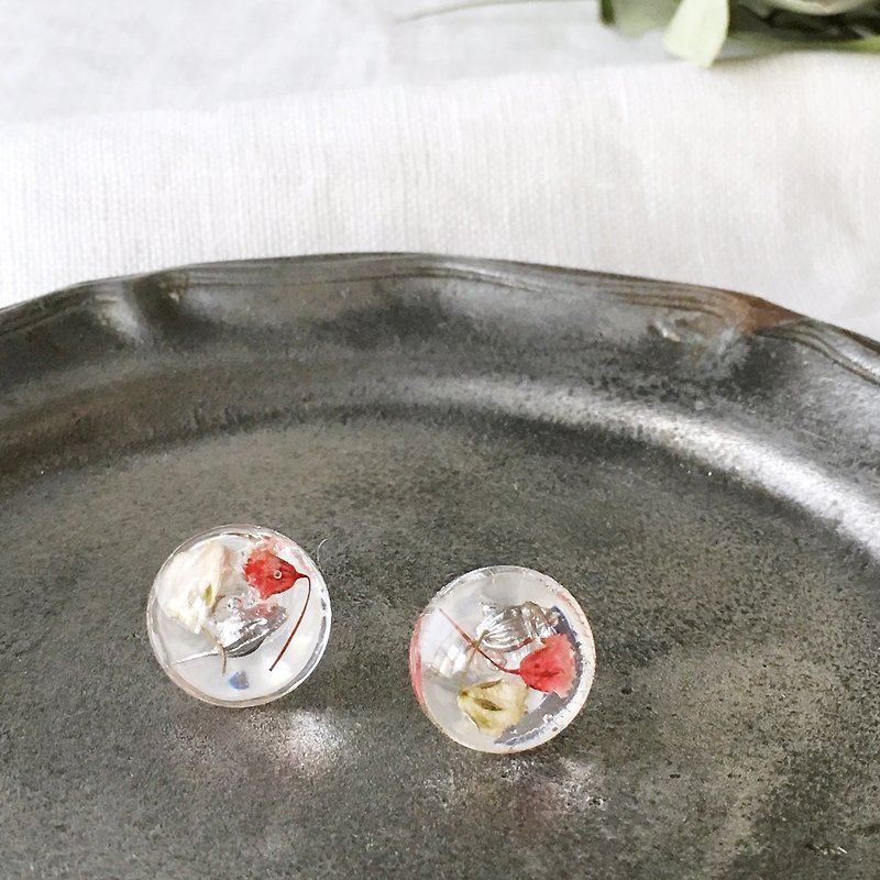 Flower mixed  stud pierces / 15mm - 耳环/耳夹 - 其他材质 透明