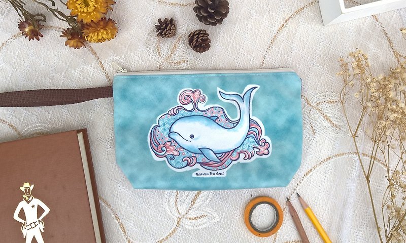 <秘境之生>涌出希望泉的鲸 手拿包 化妆包 收纳 票卡 插画 动物 - 手拿包 - 聚酯纤维 蓝色
