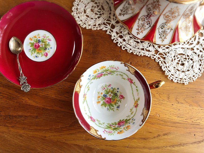 古董英国Shelley骨瓷杯盘组 - 茶具/茶杯 - 其他材质 红色