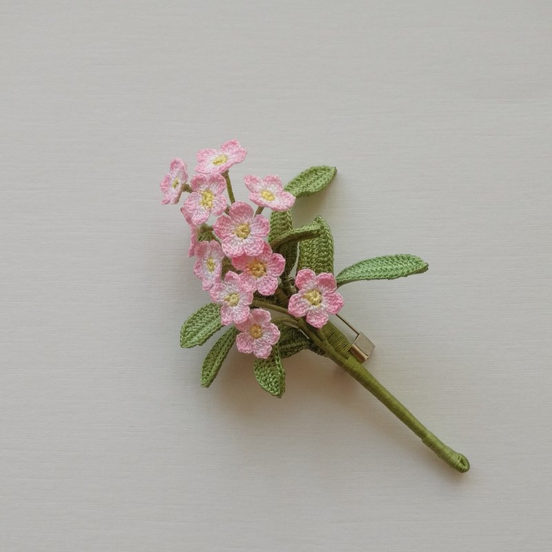 Pink forget-me-not flower brooch - 胸针 - 绣线 粉红色