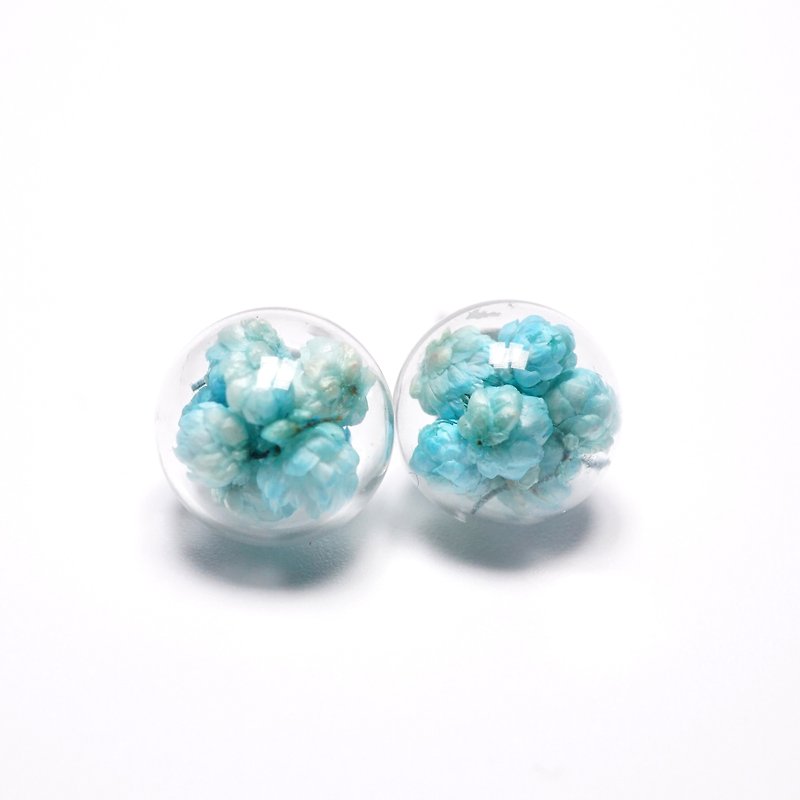 A Handmade 彩蓝色小米花玻璃球耳环 - 耳环/耳夹 - 植物．花 