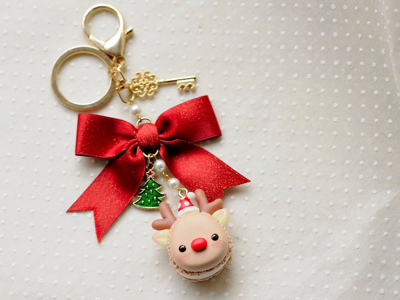 Sweet Dream:圣诞:小红帽麋鹿马卡龙2/包包挂饰/交换礼物 - 钥匙链/钥匙包 - 粘土 红色