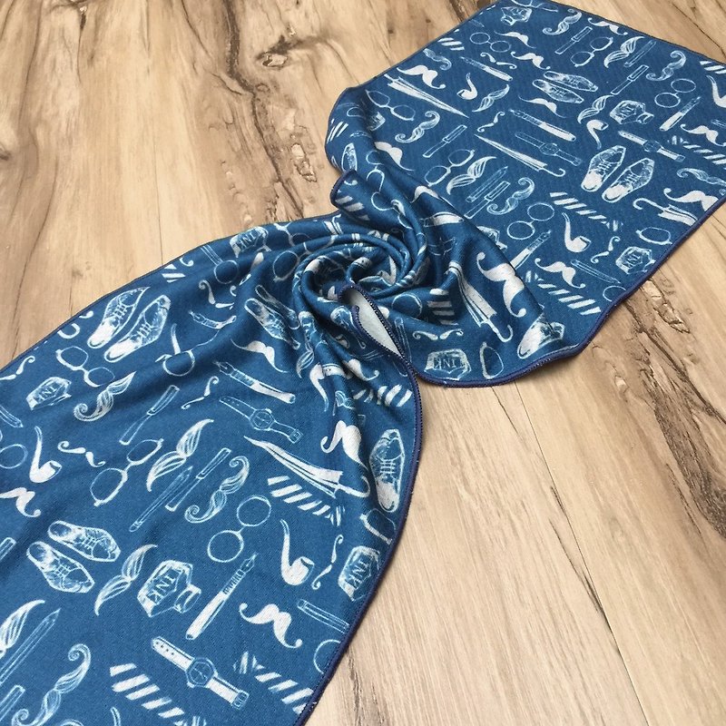 凉感巾-绅士 (蓝图) - 毛巾浴巾 - 聚酯纤维 蓝色