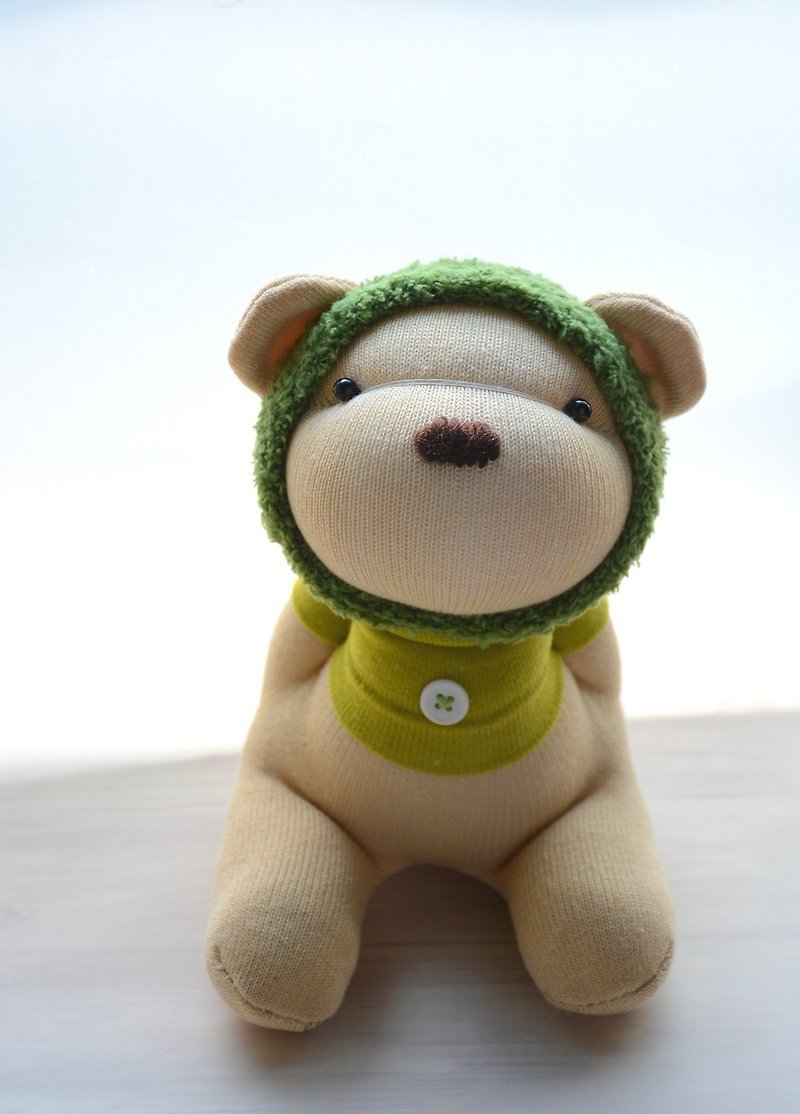 全手缝自然风袜子娃娃~柠檬蜂蜜熊 - 玩偶/公仔 - 棉．麻 绿色