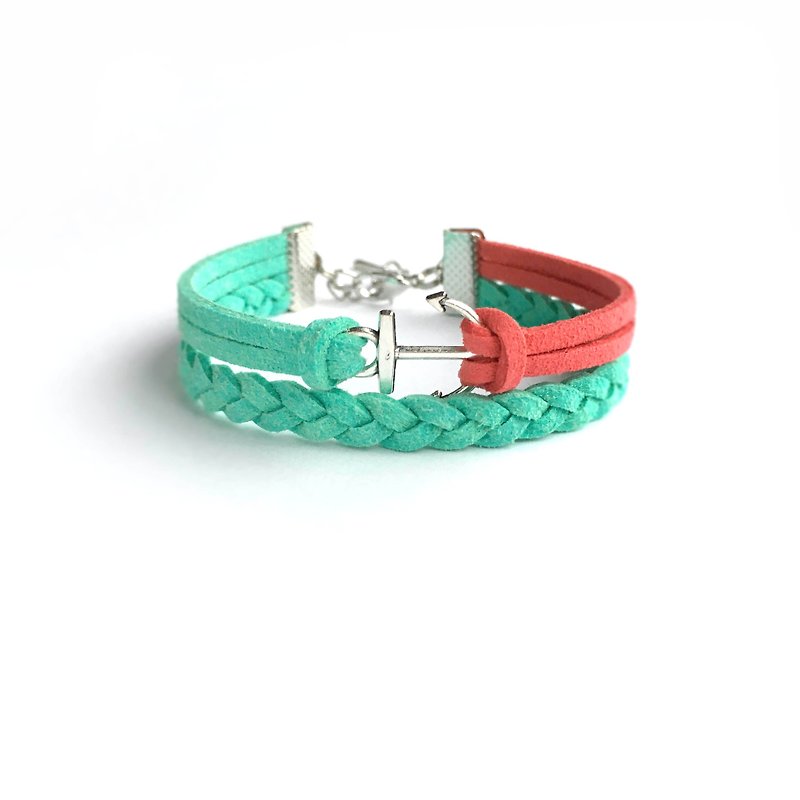 船锚 手工制作 双手环-西瓜红 限量 - 手链/手环 - 其他材质 绿色