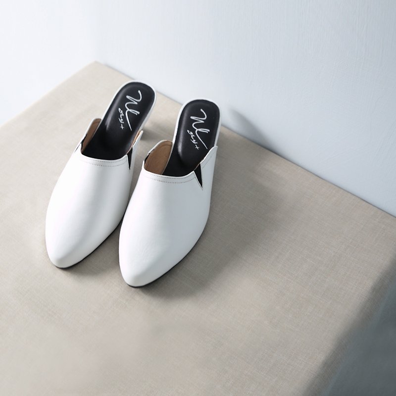 Mules 穆勒 (纯粹白) White 极致皮革 | WL - 女款皮鞋 - 真皮 白色