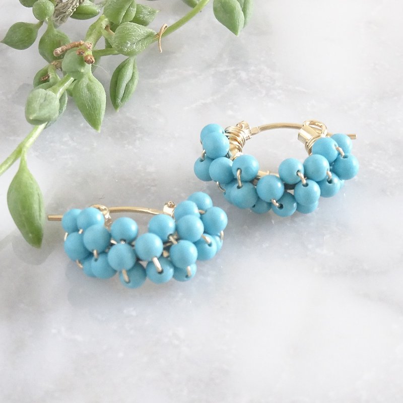 14kgf Turquoise wrapped pierced earrings / clip on earrings - 耳环/耳夹 - 宝石 蓝色