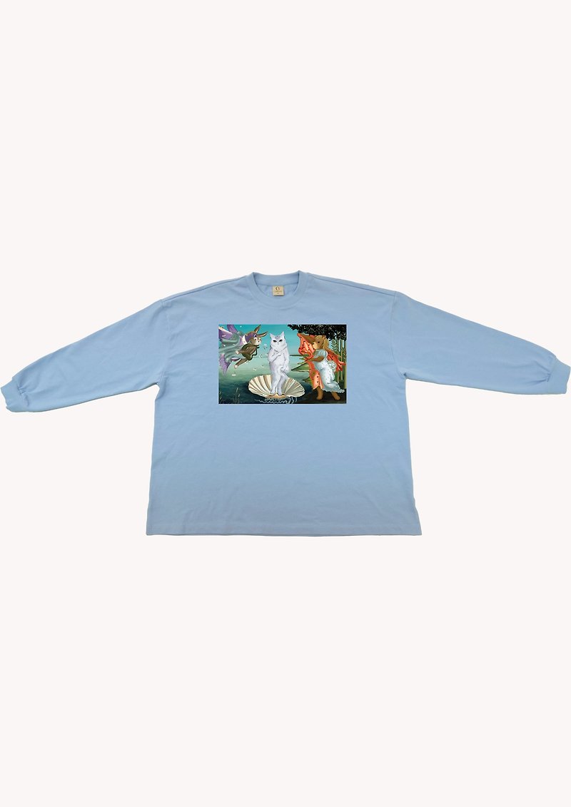 100% Cotton Graphic Sweater - 中性连帽卫衣/T 恤 - 棉．麻 蓝色