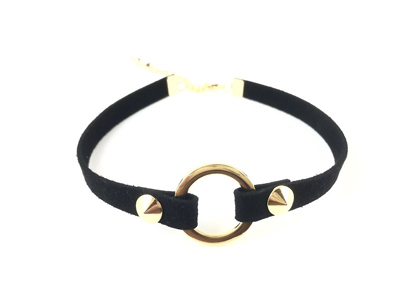 金色圆圈卯钉颈链（黑） - 项链 - 其他材质 黑色