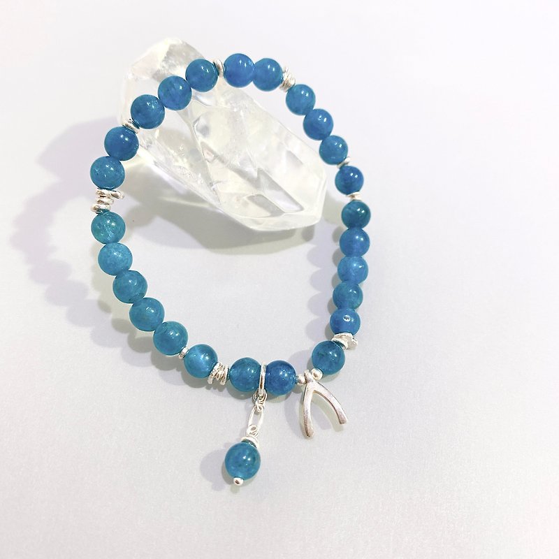 Ops Apatite bracelet-蓝磷灰/纯银/幸运/银/极简/喉轮/冥想 - 手链/手环 - 宝石 蓝色