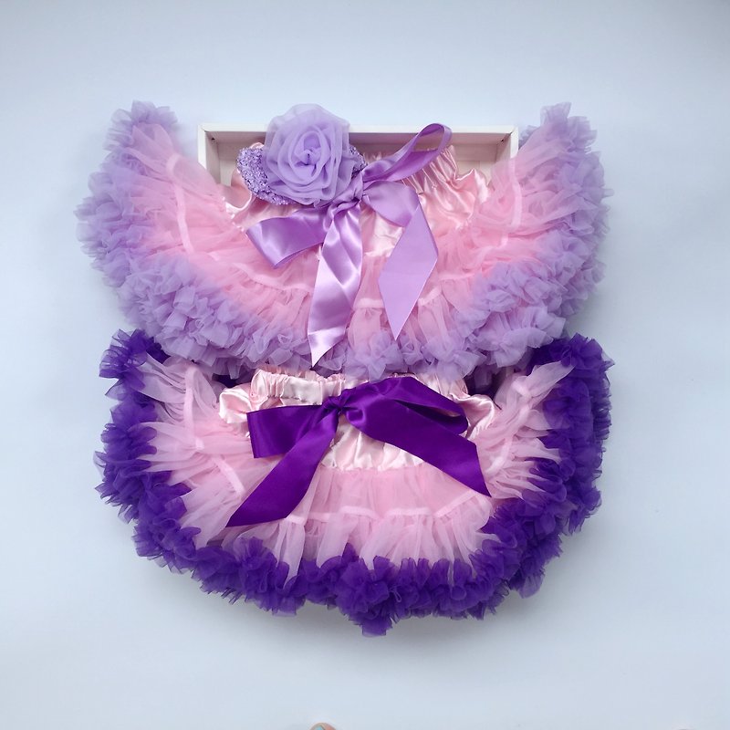女婴童蓬蓬裙礼盒组 - 姊妹&双胞胎2件组 - 满月礼盒 - 丝．绢 紫色