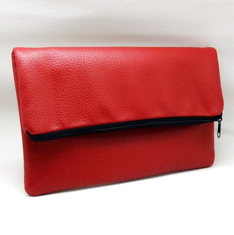  Foldover zipper clutch (FZ12) 手拿包/晚宴包/手机包 - 手拿包 - 棉．麻 红色