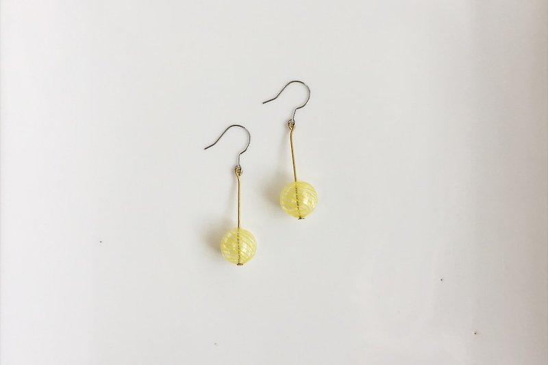 柠檬黄条纹泡泡 玻璃球耳环 - 耳环/耳夹 - 玻璃 黄色