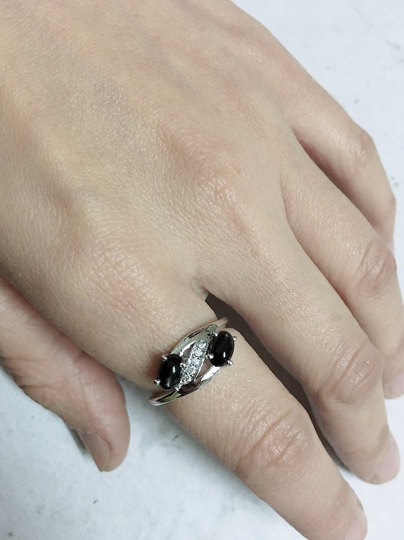 黑曜石 黑星石 锆石 戒指 印度制 手工制 925纯银 - 戒指 - 半宝石 