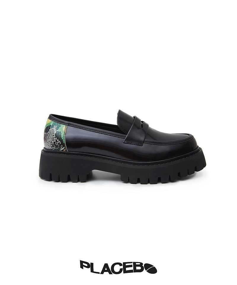 PLACEBO UNISEX GREEN ANIMAL PENNY LOAFER - 女款皮鞋 - 防水材质 黑色