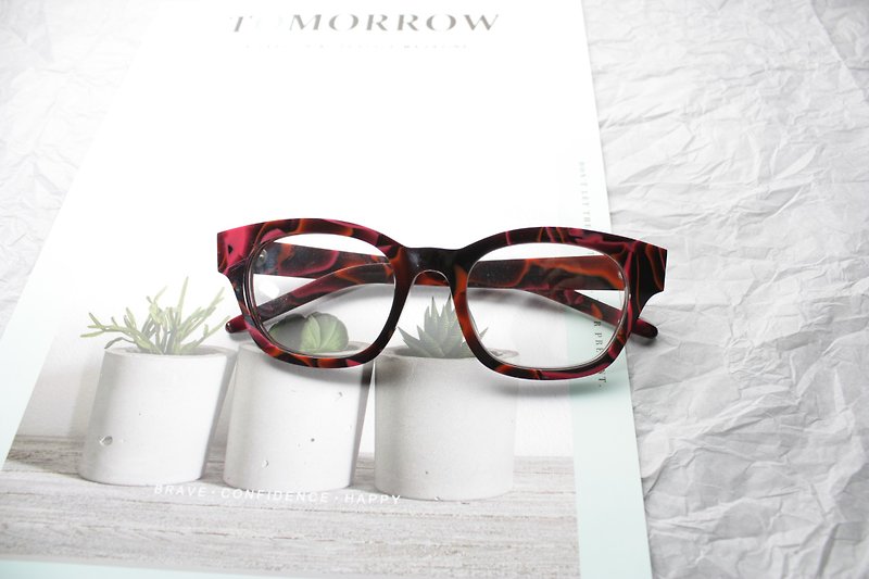 透亮红玳瑁色复古方框眼镜日本手工制作 - 眼镜/眼镜框 - 其他材质 红色