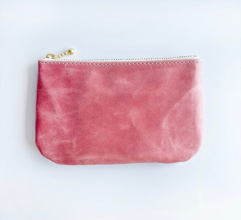 軽くて柔らか　シェルピンクのミニポーチ　ミニ財布 - 化妆包/杂物包 - 真皮 粉红色