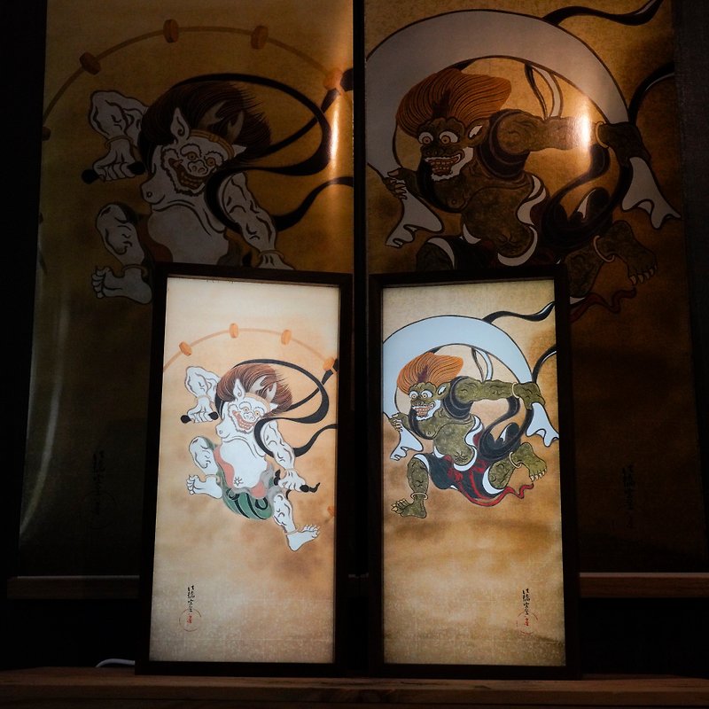 【风神雷神 / 护宅灯箱】横挂四百年日本琳派作品 - 灯具/灯饰 - 木头 金色