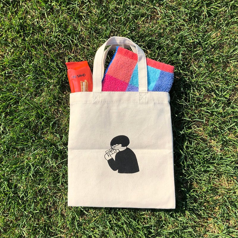 mini tote bag / Reading Boy / 丝网印刷 - 手拿包 - 棉．麻 白色