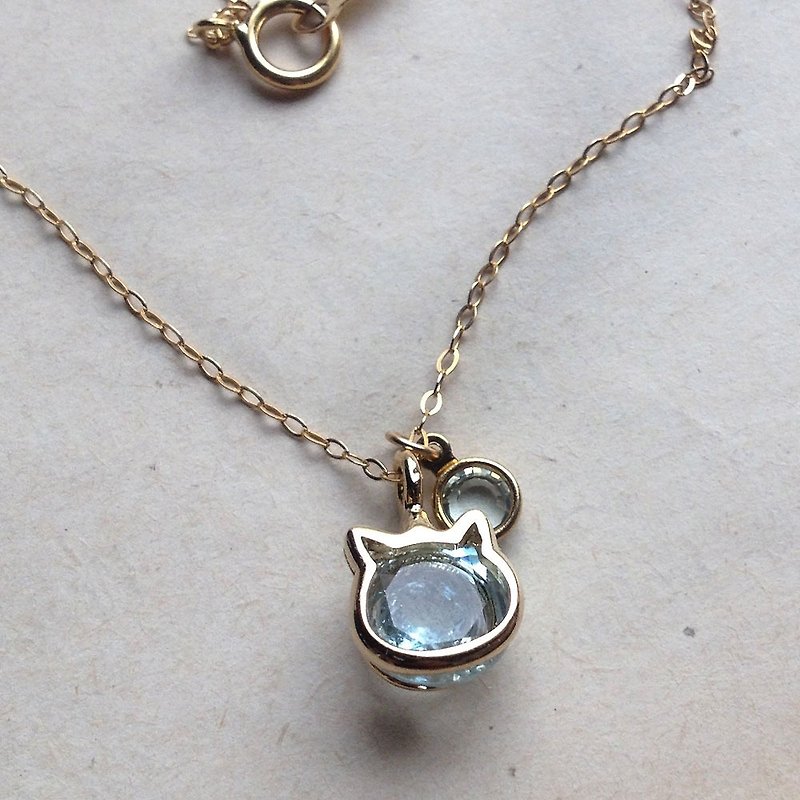 14kgf宝石質スカイブルートパーズAAA 2カラット　猫のネックレス - 项链 - 宝石 蓝色
