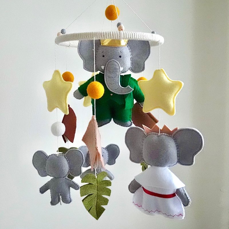 Babar Elephant Crib Felt Mobile Nursery Decor Baby Shower Gift - 玩具/玩偶 - 其他人造纤维 多色