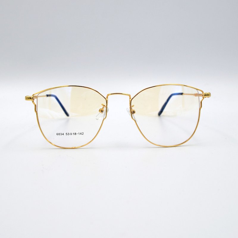 复古文青 数字印花金属框尖角平光眼镜 金丝眼镜 GLASSES EYEWEAR - 眼镜/眼镜框 - 其他金属 金色