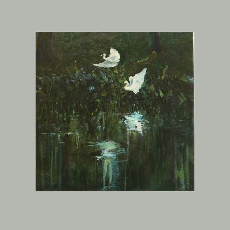 油画池塘白鹤  限量300艺术微喷  家居挂画  作者亲签 - 海报/装饰画/版画 - 亚麻 绿色