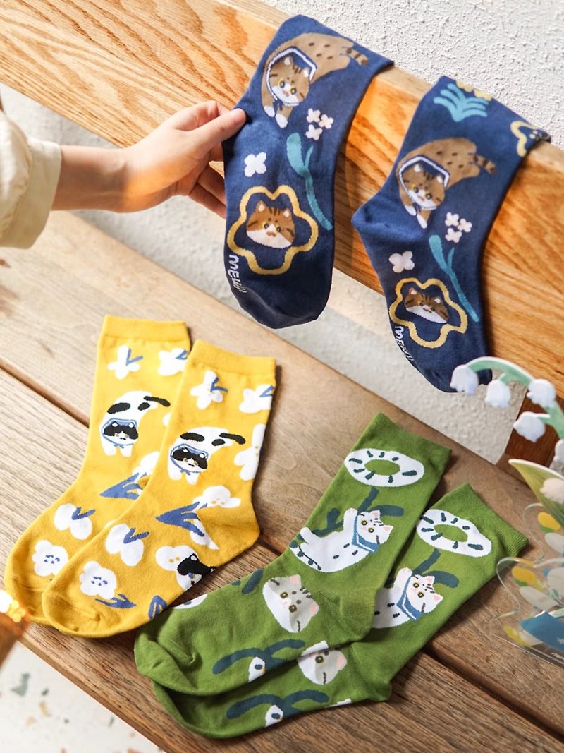 MEWJI妙吉原创日系猫咪中筒袜一套3双可爱提花春夏棉袜女送人礼物 - 袜子 - 棉．麻 