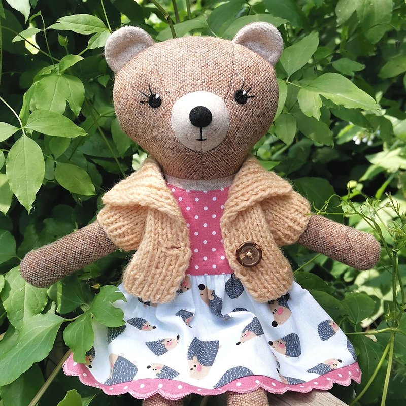 Brown bear girl, handmade plush toy, stuffed teddy bear doll