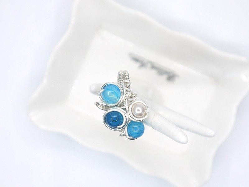蓝条纹玛瑙珍珠戒子星空 - 戒指 - 宝石 