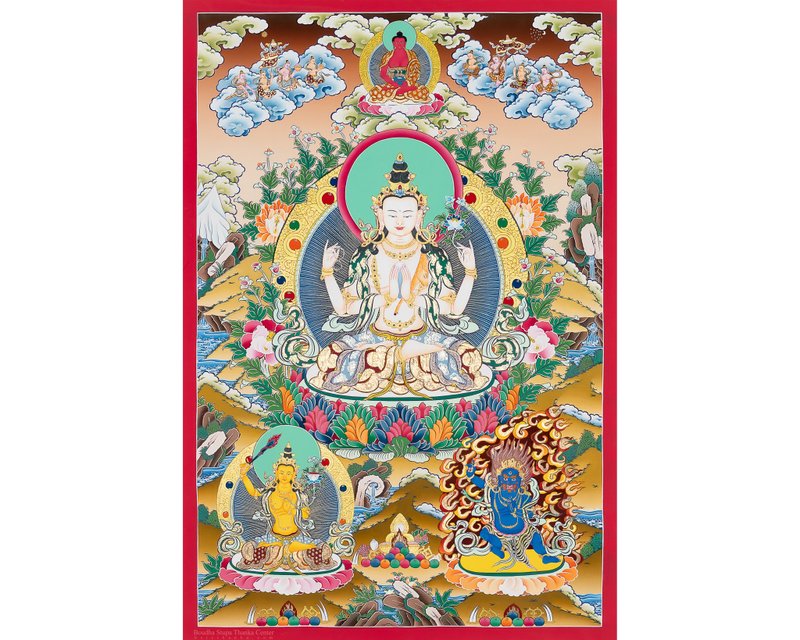观世音菩萨唐卡 - 慈悲与怜悯的菩萨 - 墙贴/壁贴 - 其他材质 多色