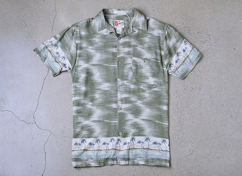 Vintage Hawaii Shirts 夏威夷衫 绿色海岛 夏威夷衬衫 古着 古着衬衫  - 女装衬衫 - 聚酯纤维 绿色