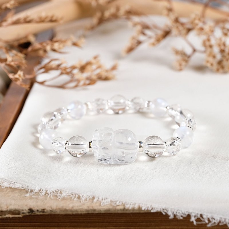 貔貅 白水晶 月光石 手链 天然矿石水晶 - 手链/手环 - 宝石 白色