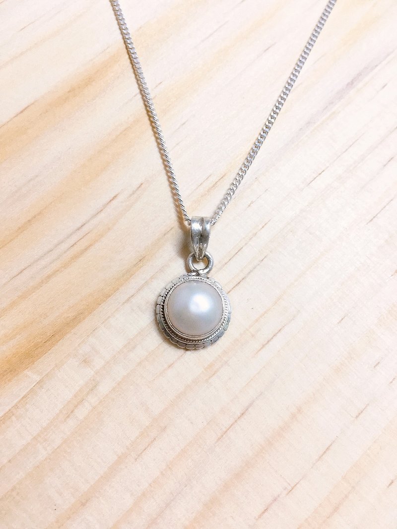 珍珠 项链 吊坠 尼泊尔 手工制 925纯银造型 - 项链 - 宝石 